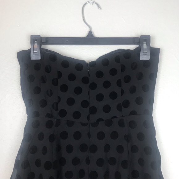Bardot Black Velvet Polka Dot Strapless Dress - Picture 7 of 8